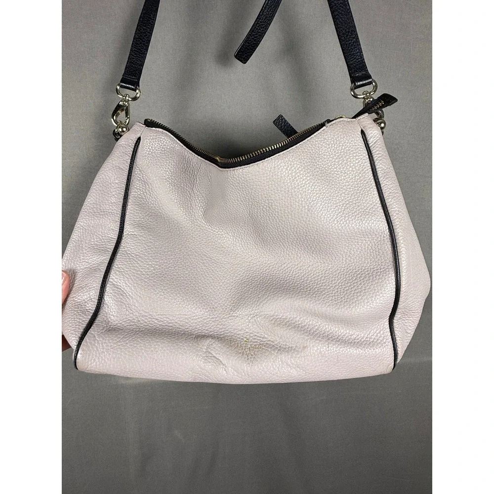 Kate Spade Crossbody Bag Womens Medium Taupe Black Pebbled Leather Hobo Shoulder